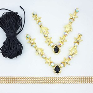 Kit Cabedal banhado Oceano dourado - preto