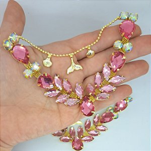 Cabedal banhado em V Sereia - Rosa claro
