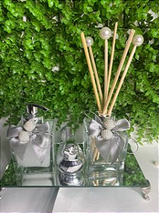 Kit Lavabo  Luxo Difusor E Saboneteira C/Bandeja  PPRATA