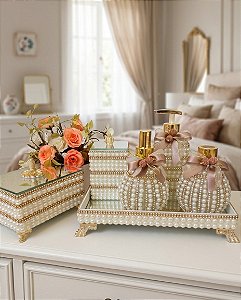 Kit Decorativo Luxo de Pérolas e Dourado