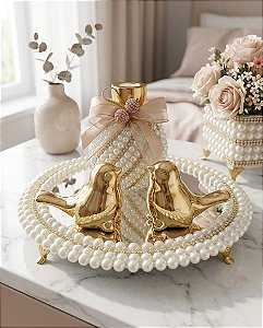 Kit Difusor Decorativo Com Bandeja Espelhada E Passarinhos Dourados Luxo