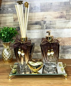 Kit lavabo luxo elegance com bandeja e coração