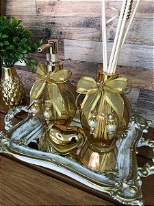 Kit lavabo vidro lampe com bandeja de resina