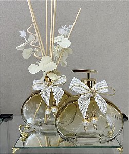 Kit Lavabo Jolie Luxo com bandeja dourado e eucalipto