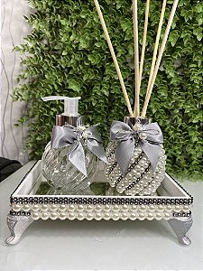 Kit Lavabo luxo pérolas strasss preto