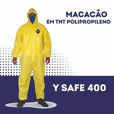 Macacão De Segurança com Capuz cor Amarelo Proteção Química Epi,pinturas etc, Gramatura 60
