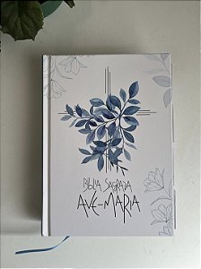 BÍBLIA AVE MARIA - CAPA AZUL FLORAL - LUXO COM ABAS