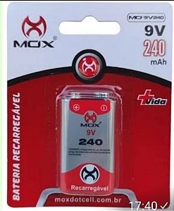 Pilha 9V recarregável mox