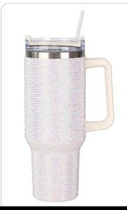 Copo térmico prata e branco com brilho