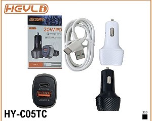 Carregador veicular turbo 20W completo TC fonte saída TC e USB