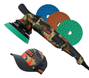 Politriz Roto Orbital Camuflada 5pol 15mm 220v Gold 1000 Kers + Kit 3 Boinas e Boné de Brinde