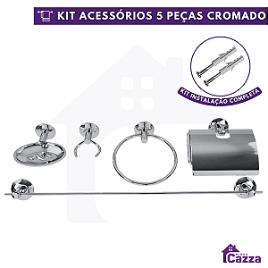 Kit Para Banheiro Acessórios de Metal Aço Inox 5 Peças COMPLETO