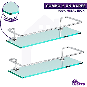 Kit 2 Porta Shampoo Reto Alumínio Com Base De Vidro