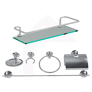 Kit Acessórios Para Banheiro Aço Inox 6 Peças Com Porta Shampoo Reto