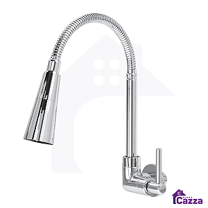 Torneira De Cozinha Flexível Parede Metal Inox Cromado 1/4 De Volta