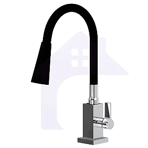 Torneira Gourmet Quadra  Bancada Flexível Preta Duplo Jato COD-1127-7