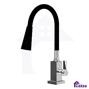 Torneira De Cozinha Gourmet Quadra Bancada Flexível Preta Duplo Jato 1/4 De Volta