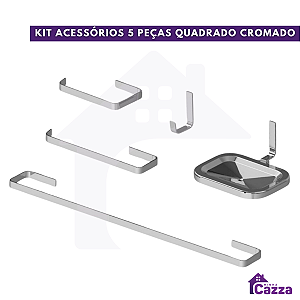 Kit Acessórios para banheiro 5 peças Quadrado Inox e alumínio
