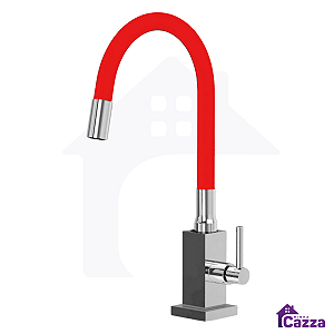 Torneira De Cozinha Quadra Bancada Silicone Flexível Vermelha 1/4 De Volta