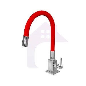 Torneira cozinha Quadra Luxo Vermelho Bancada Cano de Silicone Flexível COD-1130-8