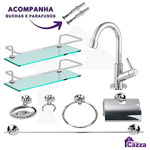 Combo Acessórios - 1 Torneira + 2 Porta Shampoo Reto + 1 Kit Acessórios