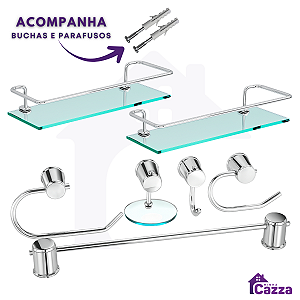 Kit Acessórios Para Banheiro Luxo + 2 Porta Shampoo Reto