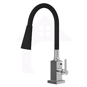 Torneira Cozinha Gourmet Quadrada Bancada Flexível Preta Duplo Jato COD-1070-7