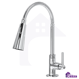 Torneira Para Cozinha Metal Inox Bancada Duplo Jato Flexível Cromada 1/4 De Volta
