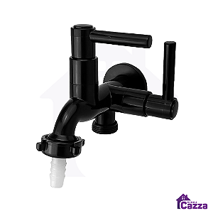 Torneira De Tanque Maquina Lavar 2 Saídas ABS Preta 1/4 De Volta