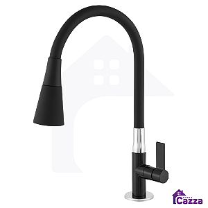 Torneira de Cozinha Bancada ABS Flexível Cone Preta 1/4 De Volta 2 Jatos