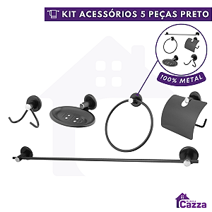 Kit Acessórios Para Banheiro Black Aço Inox 5 Peças Stander Preto Fosco