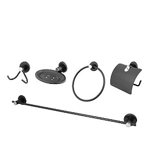 Kit Acessórios Para Banheiro Black Aço Inox 5 Peças Stander Preto Fosco