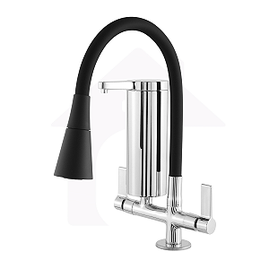 Torneira Cozinha Flexível Filtro Bancada Luxo Preto Jato Duplo Cone