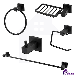Kit Acessórios Para Banheiro Quadrado Luxo Preto Metal
