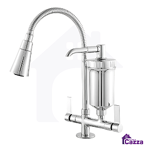 Torneira De Cozinha Filtro Flexível Bancada Luxo Jato Duplo Cromado 1/4 De Volta