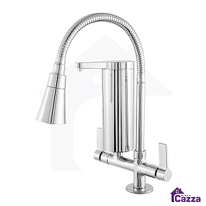 Torneira De Cozinha Bancada ABS Filtro Flexível Cromada 2 Jatos 1/4 De Volta