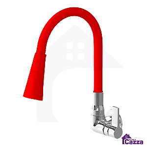 Torneira Cozinha De Parede Metal Bica Movel Gourmet Cone Flexível Colorida 1/4 Volta Vermelha