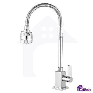 Torneira De Cozinha Bancada Pia ABS Flexível Inox 1/4 de volta Jato Duplo