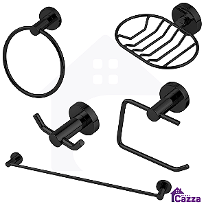 Kit Completo Acessórios Para Banheiro Preto Toalheiro Papeleira Saboneteira