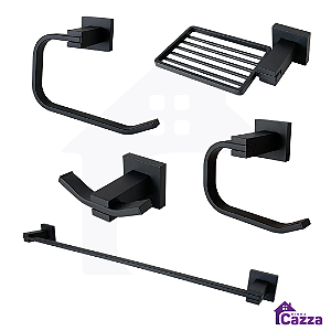 Kit Completo Acessórios Para Banheiro Preto Toalheiro Saboneteira Papeleira