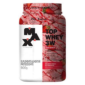 TOP WHEY 3W MAX TITANIUM 900G IOGURTE GREGO DE MORANGO