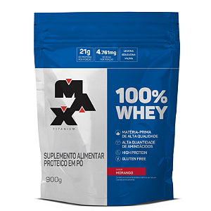WHEY 100% MAX TITANIUM REFIL 900G MORANGO