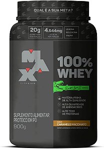 100% WHEY DINO POTE 900G CARAMELO MACCHIATO MAX TITANIUM