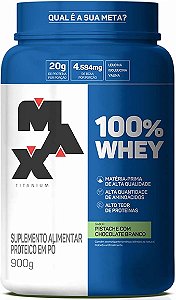 100% WHEY POTE 900G PISTACHE C/ CHOCOLATE BRANCO MAX TITANIUM