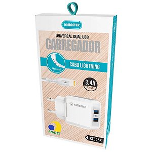 Carregador + Cabo Lightning 3.4A Kimaster KT605X C/2USB