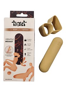 BULLET ROCKET EM SILICONE 10 MODOS VIBRAÇÃO - COM MANGA DE DEDO - COR NUDE
