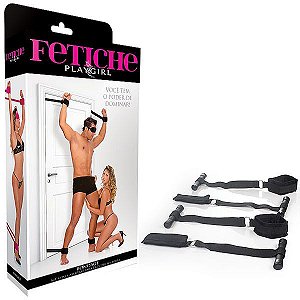 BONDAGE KIT COM 4 AMARRAS PARA PRENDER NA PORTA COR PRETA