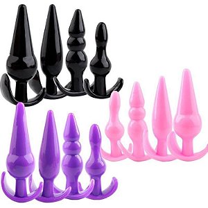 KIT COM 4 PLUGS EM SILICONE - NA COR ROXA