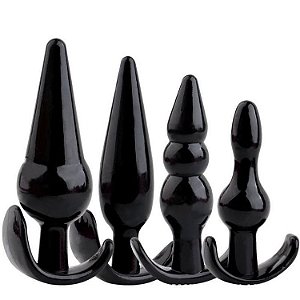 KIT COM 4 PLUGS EM SILICONE - NA COR PRETA