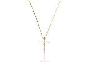 Colar com pingente cruz cravejada com zircônias Banhado em Ouro 18k - 45+5 cm